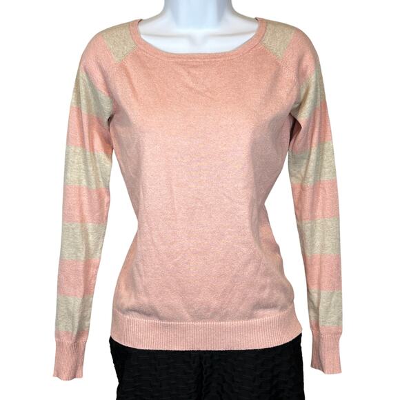 Rue21 Raglan Sleeve Striped Sweater Women's Small Y2K Pink Cream Scoopneck - Picture 7 of 7